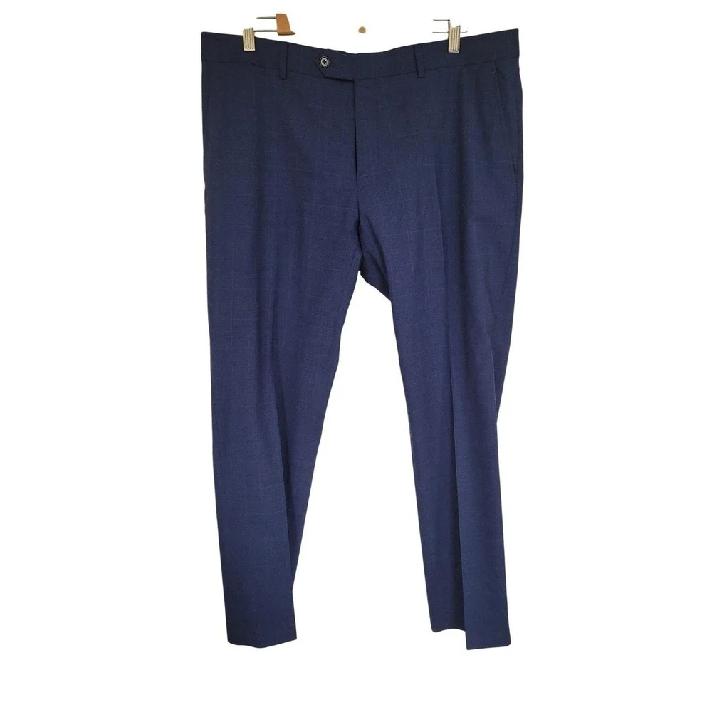 Tommy‎ Hilfiger Mens Dress Pants Stretch Blue Plaid Wool Blend 38x30